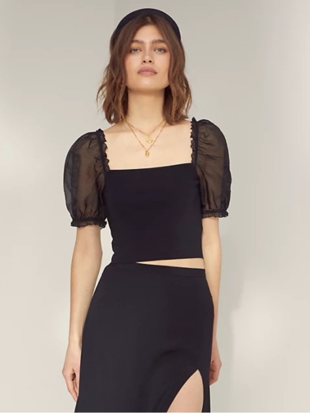 Aritzia Wilfred Sheer Puff Sleeve Crop Top